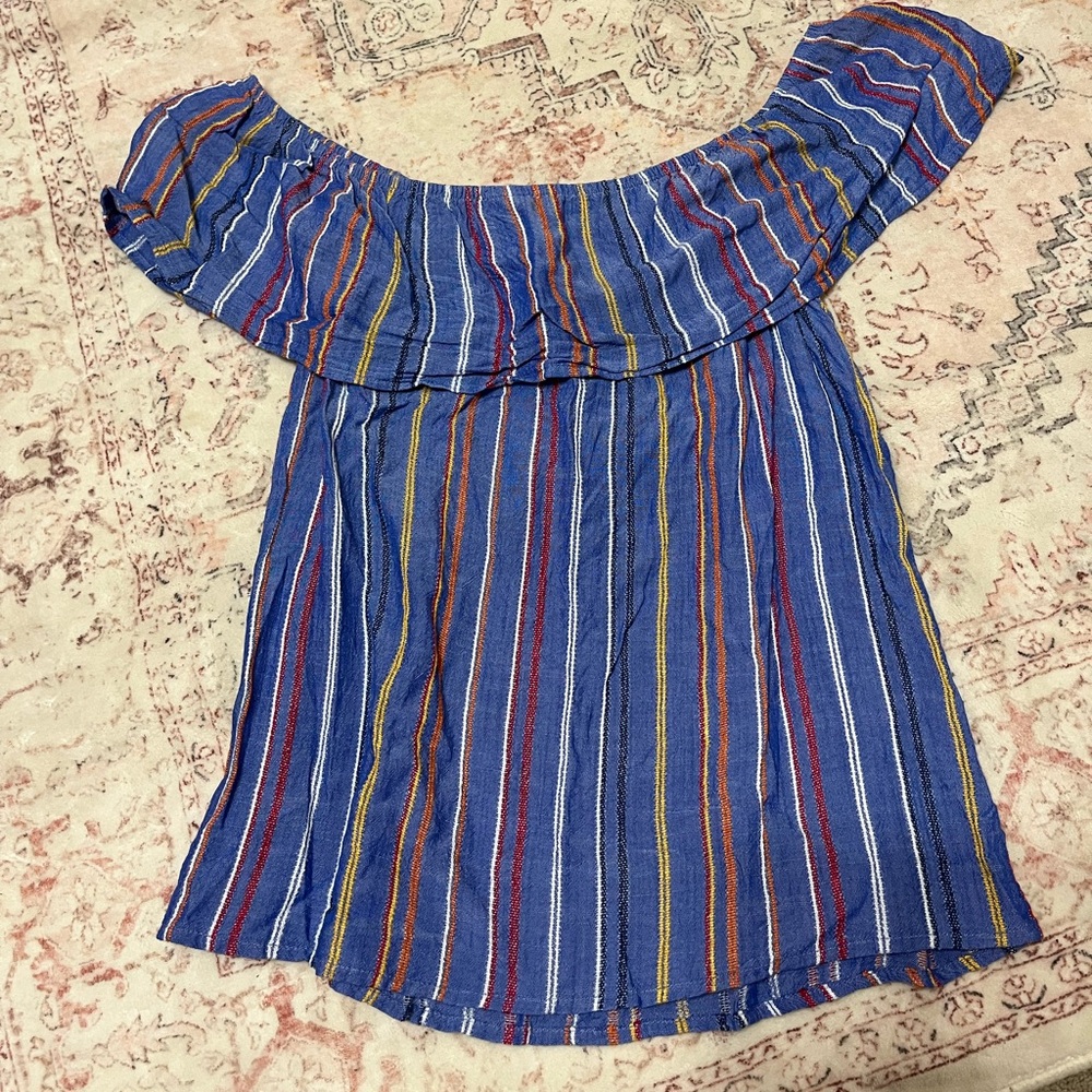Stripped blue/multi colored flowy blouse